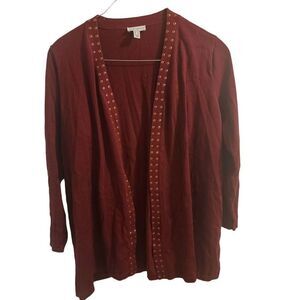 Susan Graver Studded Fall Long Burgundy Cardigan Size 1X